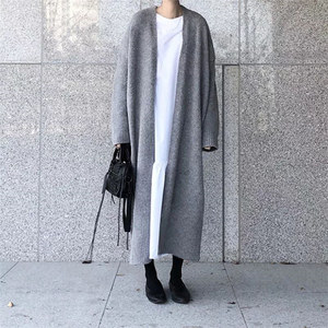 Venta al por mayor otoño invierno coreano Casual Chaqueta larga <span class=keywords><strong>de</strong></span> Color sólido Loose punto Maxi suéteres capa abrigo mujeres ropa - Product Image 2