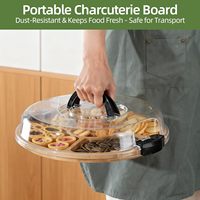 Plateau de service en bambou divisé avec poignées et couvercle verrouillable, plateau de service portable pour les fêtes, les pique-niques, le camping