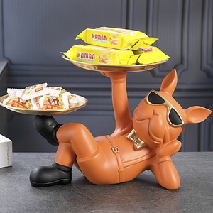 Cool Resin Dog Statue Black 2 Metal Trays with Cute Glasses French Bulldog Figurine Sculptures Home <strong>Decor</strong> Gift - Product Image 5