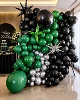 Kit d'arche de guirlande de ballons en latex noir, vert, or, marron avec confettis pour décorations de fêtes d'anniversaire, mariages, douches nuptiales, remises de diplômes