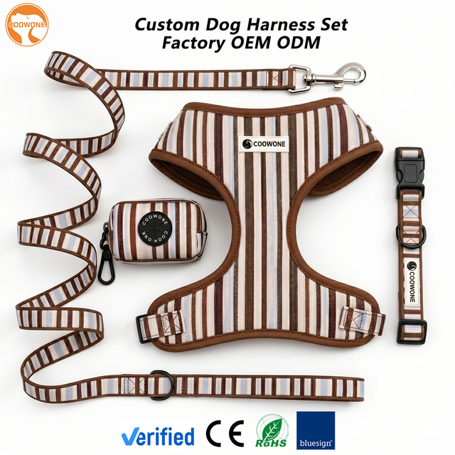Custom Logo Dog Leash Neoprene Dog Harness Step in Harness Vest Custom Pet Harness Adjustable Padded No Pull Dog Harness Set