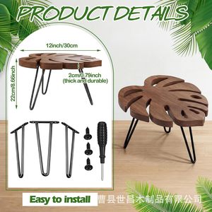 Solid Wood Bamboo Leaf <b>Plant</b> Stand Nordic Style Living Room Decorative Flower Pot Holder Dark Brown <b>Light</b> Brown Modern Storage - Product Image 4