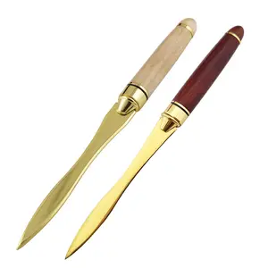 Promotional metal letter opener with wooden handle