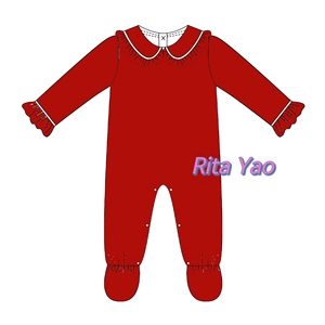 Pyjama Bébé de Noël Rouge en Coton, Combinaison à Col Peter Pan Manches Longues Monogrammée, Robe de Nuit Assortie pour Petite Fille 2026 - Product Image 5