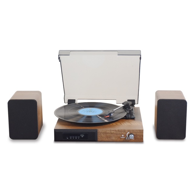CP03 Vintage Wooden Vinyl Record Player Turntable with Separate Speakers Bluetooh 3 Speed LP Phonograph Home Audio Gramophone