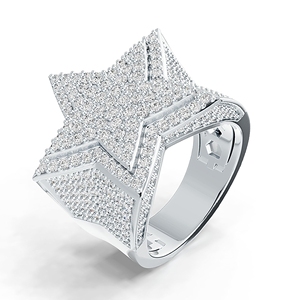 Sterling Silver Rhodium-Plated 3D Star Moissanite <strong>Ring</strong> Micro-Pave <strong>Craft</strong> Cool Edgy Band Minimalist Ins-Style Bold Design <strong>Ring</strong> - Product Image 4