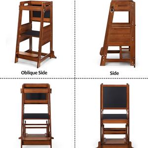 หอคอยการเรียนรู้สำหรับเด็กทำจากไม้เนื้อแข็ง พร้อมที่วางเท้า ปรับความสูงได้ เก้าอี้สำหรับเด็ก อุปกรณ์การศึกษา - Product Image 4