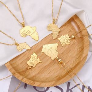 Collares de cadena de acero inoxidable estilo Hip Hop para hombre y mujer, collar con colgante de cobre, África, Países Bajos, países árabes, <span class=keywords><strong>mapa</strong></span>, Color dorado - Product Image 5
