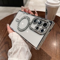 Protection d'objectif d'appareil photo transparente, étui de téléphone à paillettes de diamant pour SAMSUNG S25 S24Ultra A16 A06, étui en TPU souple magnétique