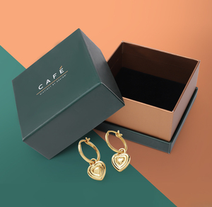 กล่องใส่ต่างหู กล่องของขวัญเครื่องประดับสุดหรู กล่องแข็งแบบมีฝาและฐาน บุด้วยกำมะหยี่ ปั๊มฟอยล์ โลโก้สั่งทำ ขายส่ง - Product Image 2