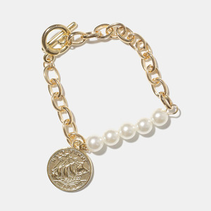 New Luxury Pearl <b>Beaded</b> Charms <b>Bracelet</b> Women 18k <b>Gold</b> Plated OT Clasp Coin Pendant <b>Bracelets</b> - Product Image 1
