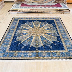 Grande <span class=keywords><strong>Tappeto</strong></span> Turco Blu Samarkand Fatto a Mano in Pura Seta per Soggiorno, Prodotto in Turchia, Dubai e India - Product Image 2