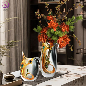 <span class=keywords><strong>Vase</strong></span> coloré en émail de <span class=keywords><strong>plume</strong></span> de paon orange <span class=keywords><strong>Vase</strong></span> de bureau en cloisonné décoratif <span class=keywords><strong>Vase</strong></span> en verre clair artistique pour autre décor à la maison - Product Image 2