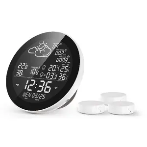 Tuya Wifi Smart Wetters tation mit Uhr Temperatur-und Feuchtigkeit messer Großer Farbbild schirm Wetter uhr Temperatur Luft feuchtigkeit messer