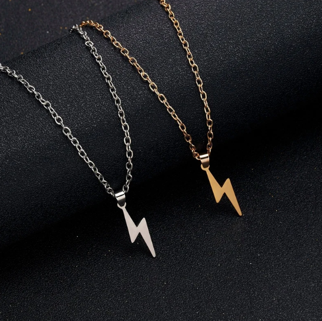 Silver Lightning Bolt Necklace for Women Men,Stainless Steel Unisex Dainty Thunderbolt Pendant Necklace