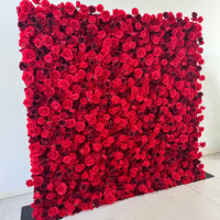 Dinding Bunga Buatan Grosir 8ft X 8ft warna pink, Panel Dinding Bunga Gulung, Latar Belakang Dinding Mawar Sutra untuk Dekorasi Pernikahan