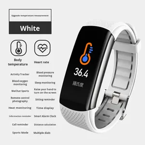 Bracelet intelligent avec surveillance de la température corporelle, de la fréquence cardiaque, de la pression artérielle, du sommeil, de l'oxygène sanguin, écran TFT, bracelet en silicone et métal C6T - Product Image 1