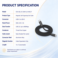 Câble de charge rapide USB C vers USB C 60W, magnétique, auto-organisant, plat, en nylon tressé, type C, pour ordinateur portable et téléphone