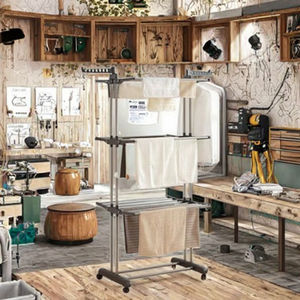 Stendibiancheria Pieghevole a 3 Ripiani in Ferro Leggero, Scaffale Richiudibile per Cucina o <span class=keywords><strong>Bagno</strong></span> - Product Image 3