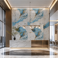 Plaque murale en PVC UV effet marbre bleu et blanc, grand format, décoration d'hôtel et d'appartement, WYRAX
