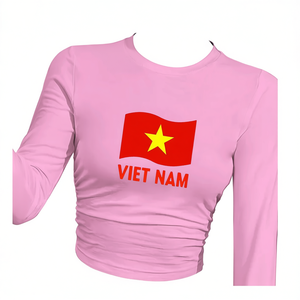เสื้อยืดแขนยาวผู้หญิงเวียดนาม คอกลม พิมพ์ลายธงชาติ ทรงปกติ ผ้ายืดโพลีเอสเตอร์ สไตล์ Y2K ใส่ได้ทุกฤดู - Product Image 1