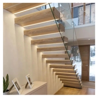 Marches de marches en bois massif design moderne Escaliers flottants Garde-corps en verre Installation facile Escalier droit Foshan Fabricant d'usine