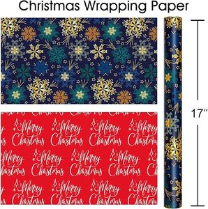 Elegant dark blue green double-sided snowflake <b>pattern</b> winter Christmas aluminum-coated <b>paper</b> wrapping <b>paper</b> - Product Image 2