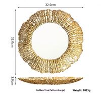 Assiette en verre cristal émaillé personnalisée de 13 pouces, motif végétal or et argent, jetable, minimaliste, polyvalente, pour mariages