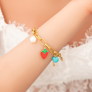 Bracelets à breloques tendance plaqués or avec pendentif fruit de dessin animé, ensemble de bijoux pour femme, cadeau SL41280 - Product Image 3