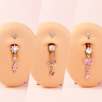Toposh Rosa Herz Trendiger Sex-Kristall Nabel Drachenklaue Stylischer 316L Chirurgischer Edelstahl Bauchnabelpiercing