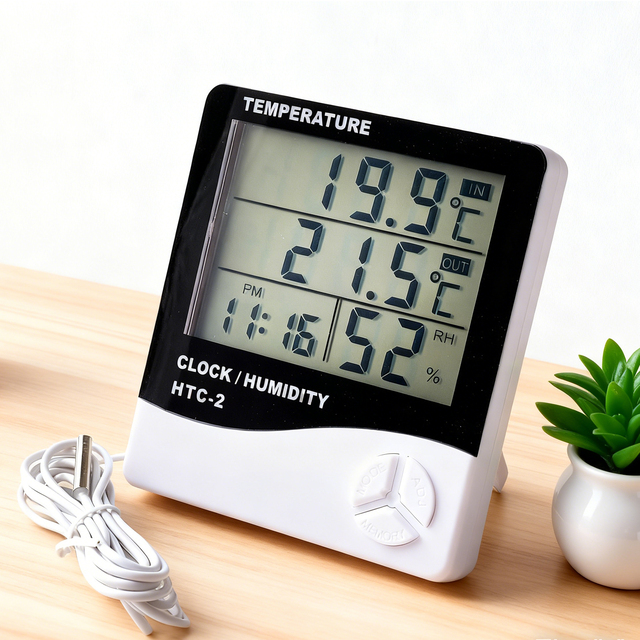 HTC2 Digital Indoor Outdoor LCD HTC-2 Electronic Temperature Humidity Monitor Thermometer Hygrometer with Alarm Clock Household