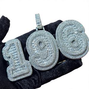 Luxury <b>Gold</b> Plated Cute Iced Out 199 Moissanite <b>Number</b> Pendant VVS Hip Hop Jewellery Statement Chain - Product Image 1