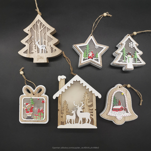 2019 neue produkte led Holz dekorationen Weihnachten baum aufhänger ornamente glow in <span class=keywords><strong>the</strong></span> dark tisch dekoration - Product Image 5