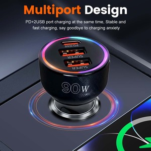 Cargador <span class=keywords><strong>de</strong></span> coche HYTO 90W <span class=keywords><strong>de</strong></span> 3 puertos súper rápido QC3.0+2xPD30W para <span class=keywords><strong>iPhone</strong></span>/Samsung/Xiaomi, adaptador <span class=keywords><strong>de</strong></span> encendedor <span class=keywords><strong>de</strong></span> cigarrillos con carga rápida. - Product Image 2