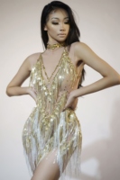 Nouveau Paillettes Cristal Combinaison Gland Exotique Danse Performance Costumes Festival Vêtements Femmes Cheerleading Drag Show Bodys