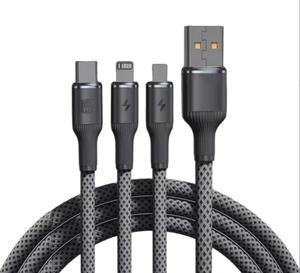 Cable de Carga Trenzado Tres en Uno de 120W con Carga Súper Rápida para Teléfonos Móviles, Compatible con <span class=keywords><strong>Micro</strong></span> <span class=keywords><strong>USB</strong></span> y Dispositivos Android Tipo-<span class=keywords><strong>C</strong></span> - Product Image 6