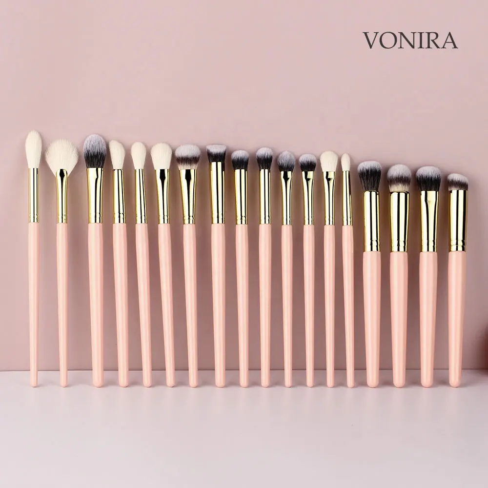 Vonira Beauty Luxury Professional 27 Stück Rosa Make-up Pinsel Set 24 Karat Gold Kupfer Ferrule Grausamkeit frei Vegan Make-up Pinsel