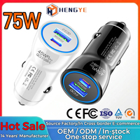 Cargador de Coche Universal de Alta Eficiencia PD QC 3.0 12V-24V, Carga Rápida de 75w, Cargador de Teléfono para Coche con USB Tipo C y Encendedor de Cigarrillos