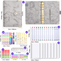 Carnet de notes A6 à feuilles mobiles avec enveloppe à monnaie en cuir PU personnalisée, agenda, classeur de budget en marbre