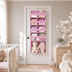 Over The Door Organizer 33x15x85cm Pink Hanging Closet <b>Storage</b> With Clear Pockets For Clothes And Toys - Product Image 6