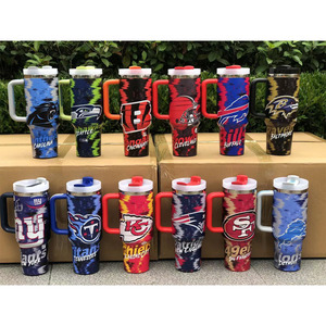 Nuevos Vasos Personalizados de Acero Inoxidable de 40 oz con Estampado de 32 Equipos de Fútbol Americano, Vasos Deportivos para el Día del Partido con Asa y Pajita - Product Image 1