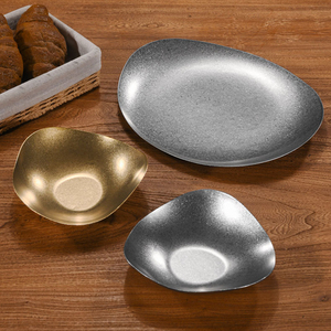 Plato <span class=keywords><strong>de</strong></span> Cena Irregular <span class=keywords><strong>de</strong></span> Acero Inoxidable Vintage, Plato para Barbacoa <span class=keywords><strong>de</strong></span> Comida Occidental al Aire Libre, Plato Dorado Vintage para Postre - Product Image 5