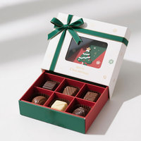 Boîte à tiroir de Noël pour chocolats, gaufrée UV, coulissante, pour noix et bonbons, avec fenêtre transparente en PVC, 6/8/10/16/24 compartiments