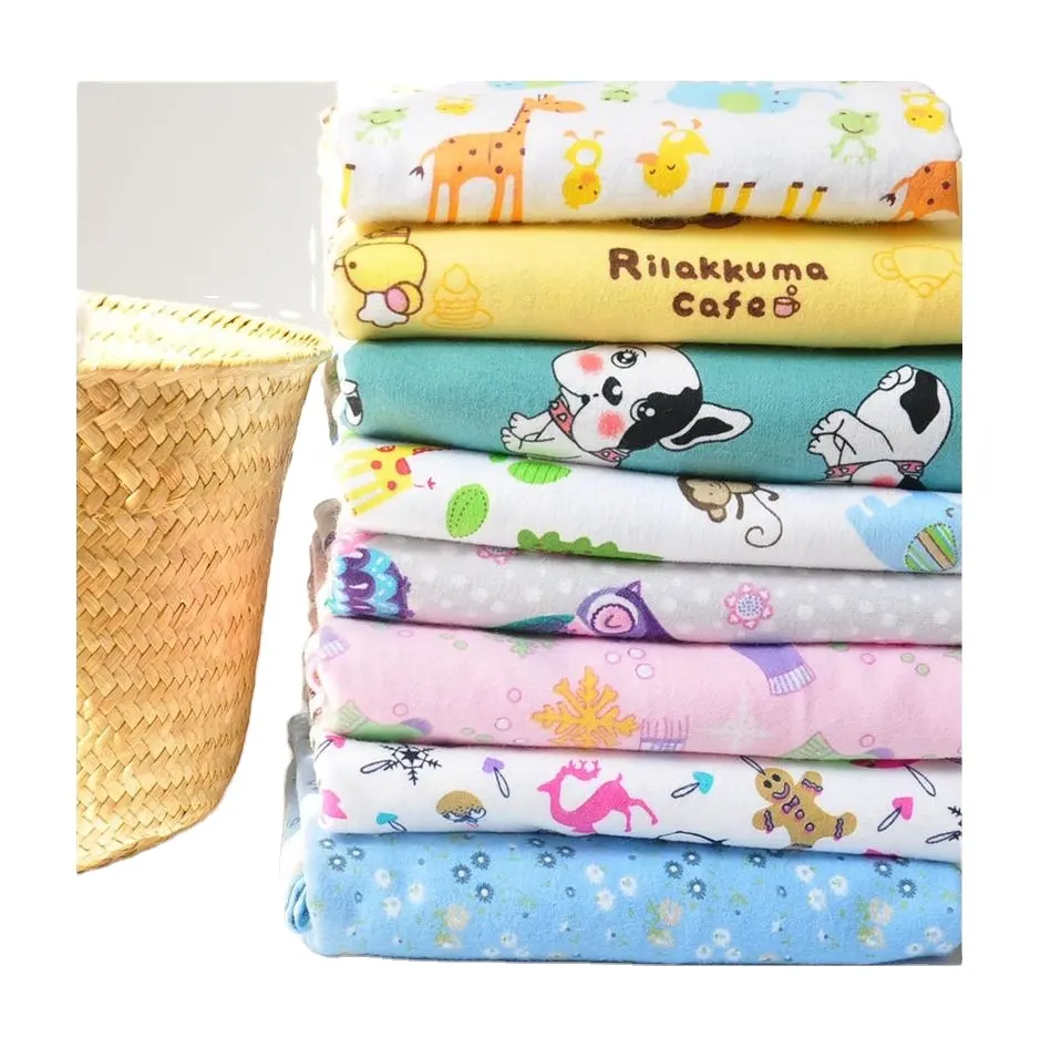 Tissu de flanelle imprimé réactif en coton, stock 21S, fil teint 100 coton, tissu de flanelle pour bébé, drap de pyjama, lot de tissu