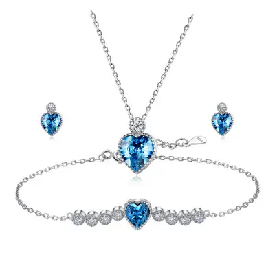 Il più nuovo Set di gioielli con cuore d'amore 925 Sterling Sliver Blue zircone orecchino collana bracciale Set collana cuore eterno