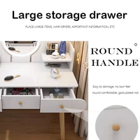 Table de maquillage moderne en chêne éclairée avec miroir et tabouret, design en bois blanc pour chambre à coucher, hôtel ou salle de bain