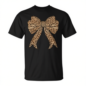 Camiseta con estampado de leopardo y lazo Coquette para niñas, estilo estético moderno y femenino - Product Image 2