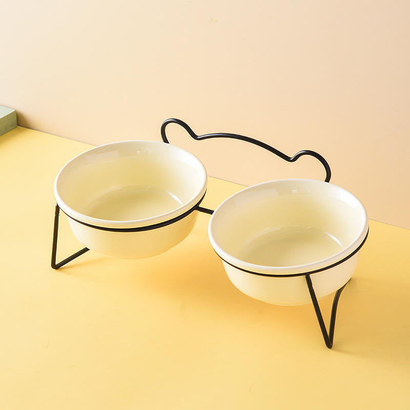 White Double Bowls with Black Stand