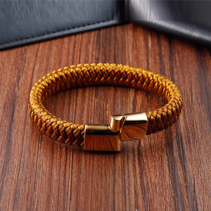 Bracelet unisexe en acier titane et cordon en nylon, design tressé en acier inoxydable doré - Product Image 3