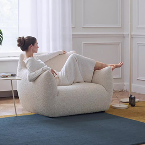 Sillón Puff Gigante <span class=keywords><strong>de</strong></span> Peluche para Adultos con Reposabrazos - Puff Beige Extra Grande y Cómodo para Descansar en el <span class=keywords><strong>Suelo</strong></span> - Product Image 1